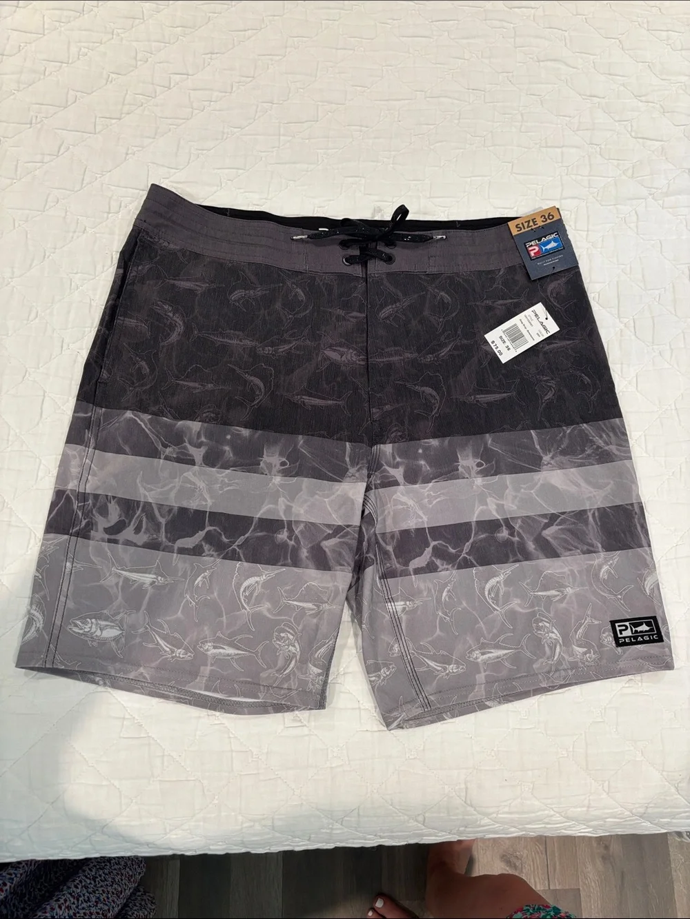 Pelagic Men’s Gray & Charcoal Striped Swim Board Shorts